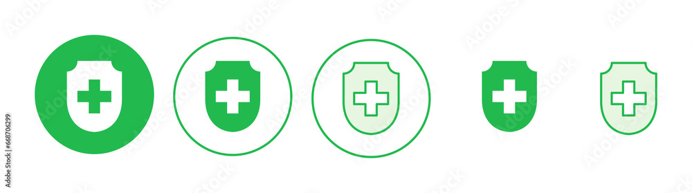 Health insurance icon set. Insurance health document icon Health insurance icon set. Insurance health document icon