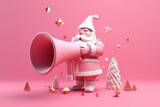 stylish design of Santa Claus holding megaphone on pink background, saying merry chrismas congrats