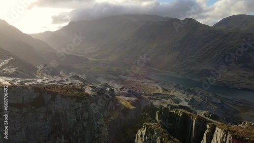 Wales, United Kingdom- Aerial view of Dinowig Quarry in Snowdonia national park