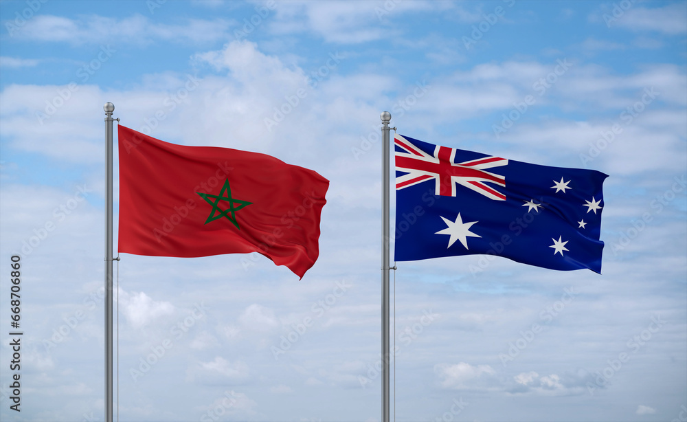 Australia and Morocco flags, country relationship concept Australia and Morocco flags, country relationship concept