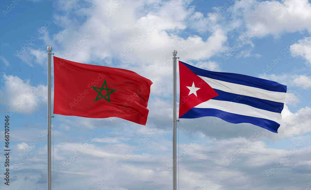 Cuba and Morocco flags, country relationship concept Cuba and Morocco flags, country relationship concept