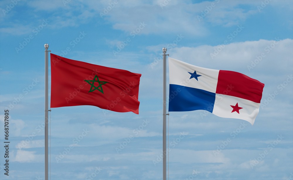 Panama and Morocco flags, country relationship concept Panama and Morocco flags, country relationship concept