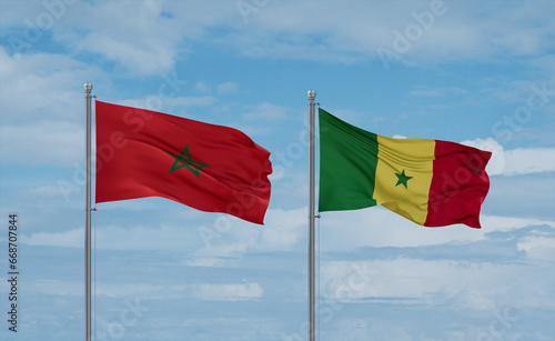 Senegal and Morocco flags, country relationship concept