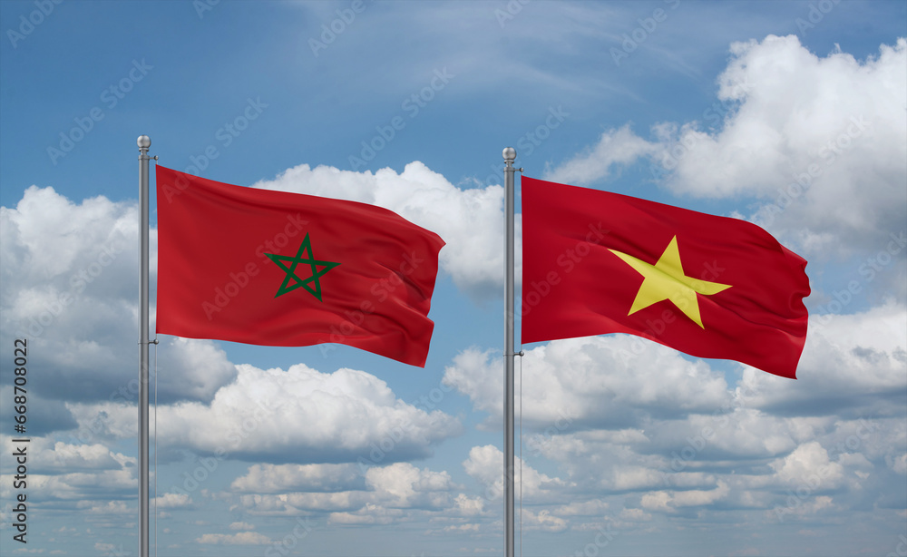 Vietnam and Morocco flags, country relationship concept Vietnam and Morocco flags, country relationship concept