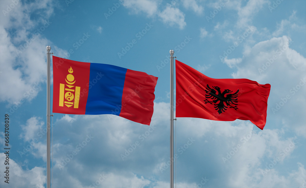Mongolia and Albania national flags, country relationship concept Mongolia and Albania national flags, country relationship concept