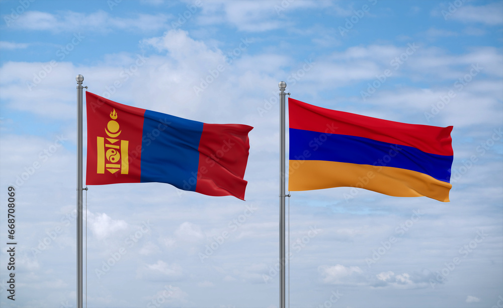 Armenia and Mongolia flags, country relationship concept Armenia and Mongolia flags, country relationship concept