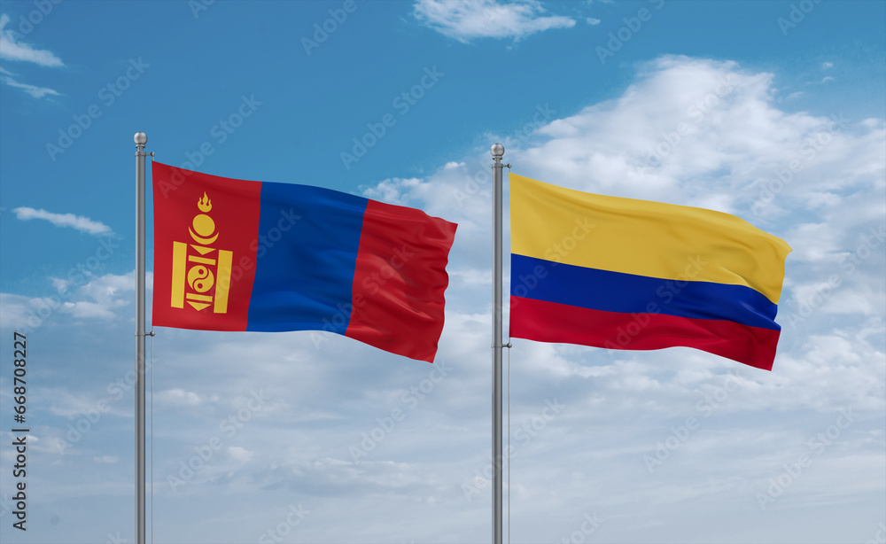Colombia and Mongolia flags, country relationship concept Colombia and Mongolia flags, country relationship concept