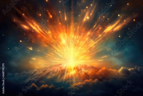 Explosive Celestial scape with bright fire lights and clouds