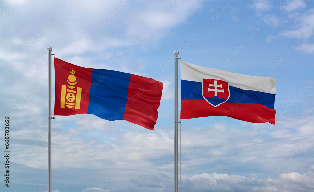 Slovakia and Mongolia flags, country relationship concept Slovakia and Mongolia flags, country relationship concept