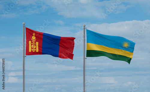 Rwanda and Mongolia flags, country relationship concept