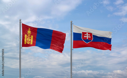 Canvas Print Slovakia and Mongolia flags, country relationship concept