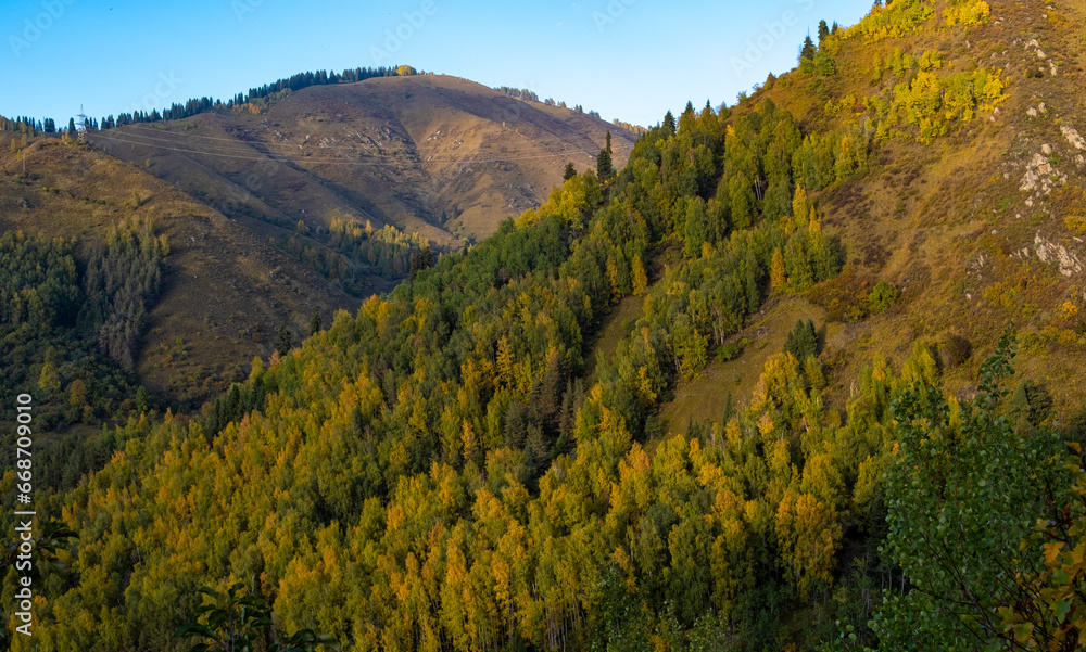 Autumn landscape in the mountains not far from Almaty.