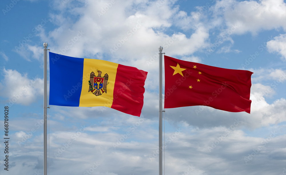 China and Moldova flags, country relationship concept