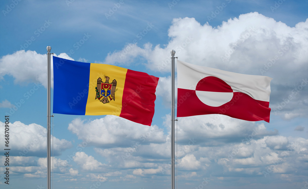 Greenland and Moldova flags, country relationship concept Greenland and Moldova flags, country relationship concept