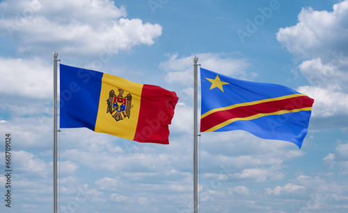 Congo and Moldova flags, country relationship concept