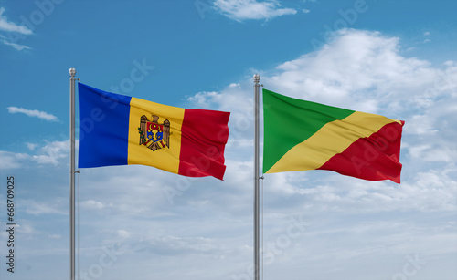 Congo and Moldova flags, country relationship concept