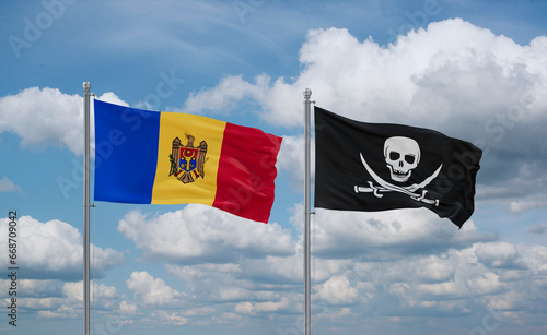 Obraz na plátně Pirate and Moldova flags, country relationship concept