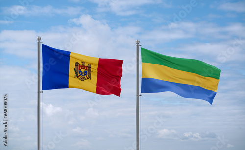 Gabon and Moldova flags, country relationship concept