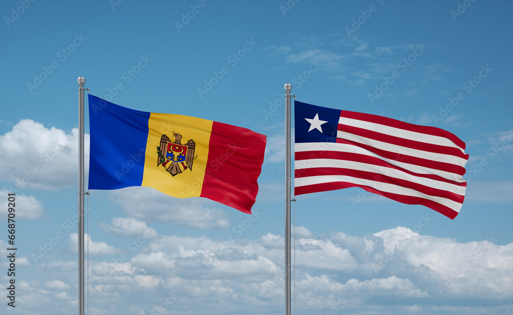 Liberia and Moldova flags, country relationship concept