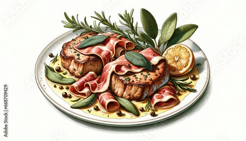 Saltimbocca alla Romana Illustration - Authentic Italian Dish with Prosciutto and Sage photo