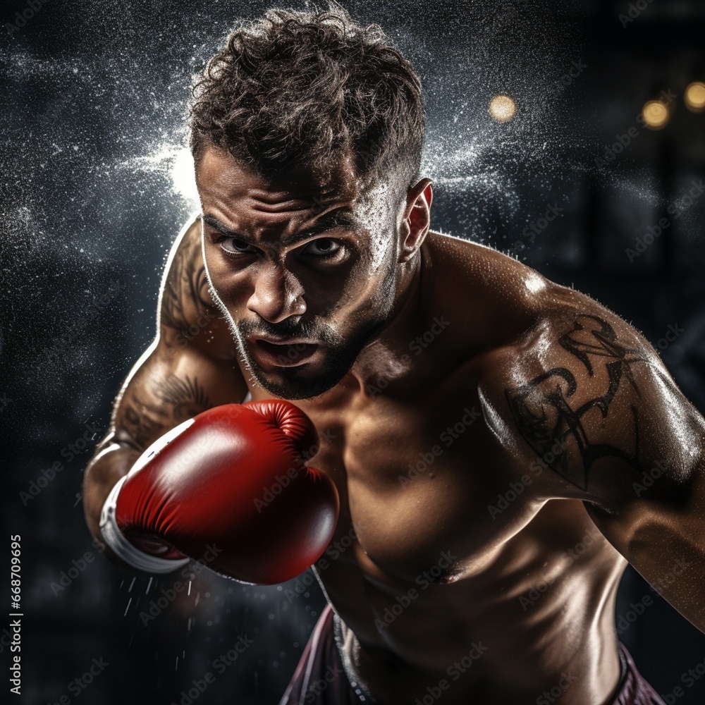 Mysterious Boxer in Dark Environment with Explosive Pigmentation and Captivating Light