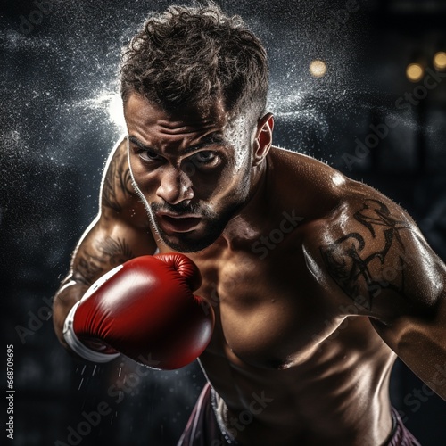 Mysterious Boxer in Dark Environment with Explosive Pigmentation and Captivating Light © Prisme Productions