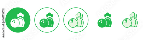 Bowling icon set. bowling ball and pin icon. bowling pins