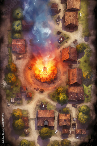 DnD Map Burning Village with Wizard s Tower