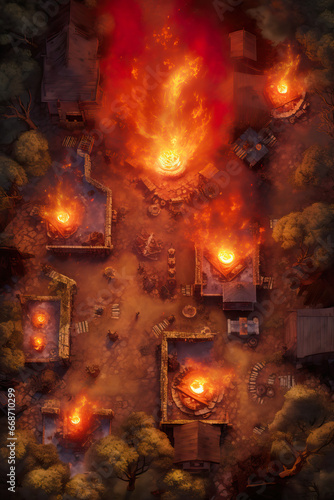 DnD Map Burning Village from Wizard's Tower