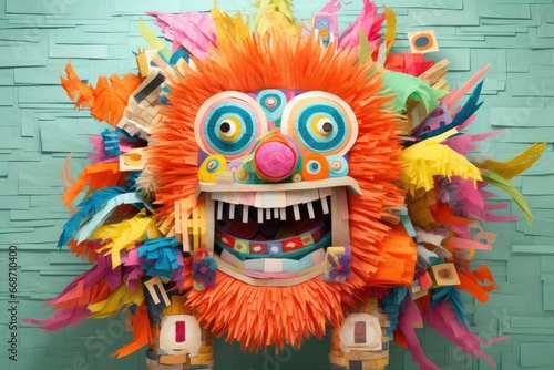 carnival pinata mask on texture wall background