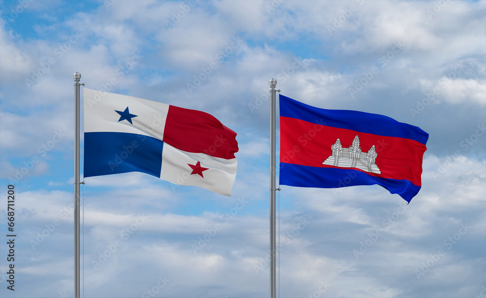Cambodia and Panama flags, country relationship concept Cambodia and Panama flags, country relationship concept