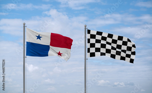 Checkered racing and Panama flags, country relationship concept