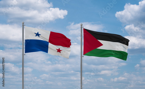 Palestine and Panama flags, country relationship concept