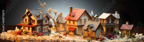 Three-Dimensional Model Of Houses In A Country Village. Illustration On The Theme Of Architecture And Professions. Generative AI
