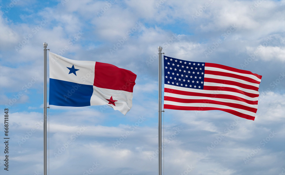 USA and Panama flags, country relationship concepts