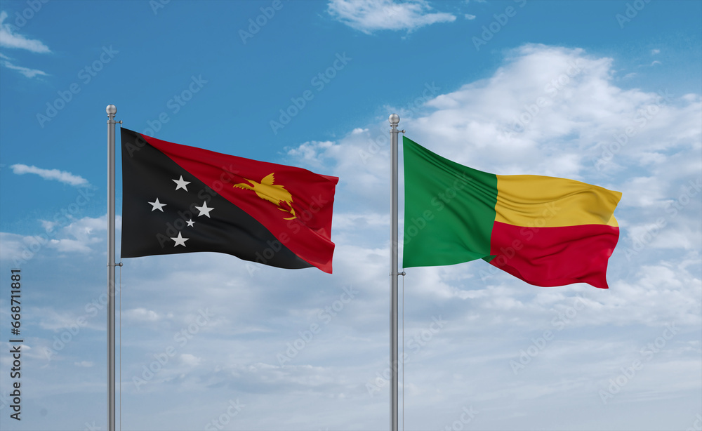 Benin and Papua New Guinea flags, country relationship concept Benin and Papua New Guinea flags, country relationship concept