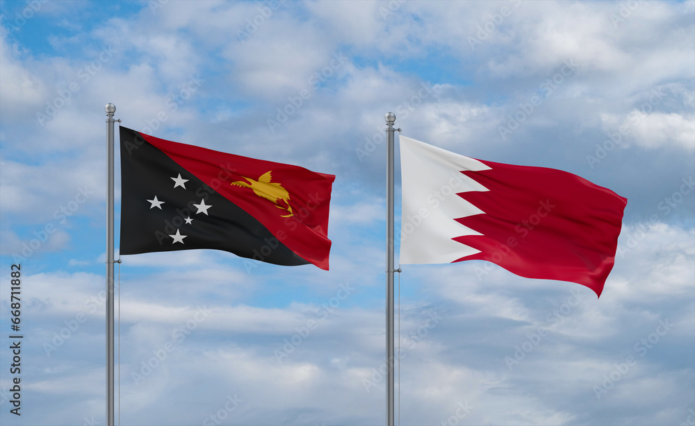 Bahrain and Papua New Guinea flags, country relationship concept Bahrain and Papua New Guinea flags, country relationship concept