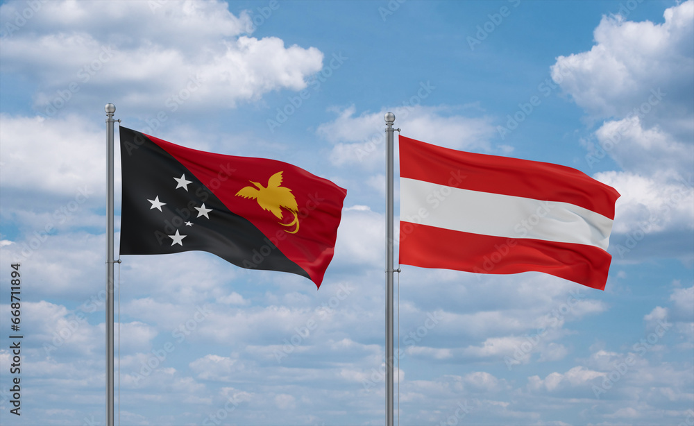 Austria and Papua New Guinea flags, country relationship concept Austria and Papua New Guinea flags, country relationship concept