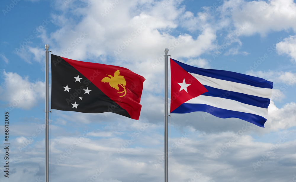 Cuba and Papua New Guinea flags, country relationship concept