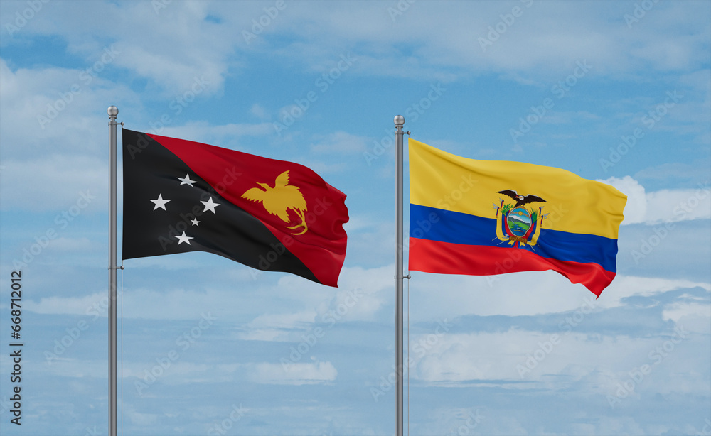 Ecuador and Papua New Guinea flags, country relationship concept Ecuador and Papua New Guinea flags, country relationship concept