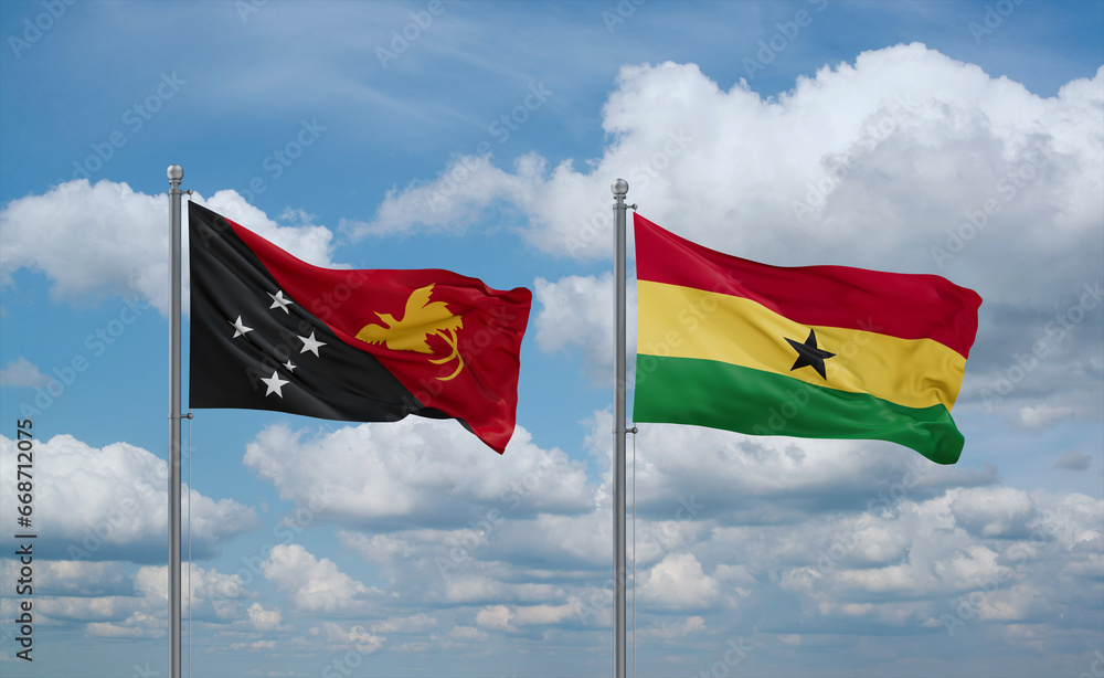 Ghana and Papua New Guinea flags, country relationship concept Ghana and Papua New Guinea flags, country relationship concept