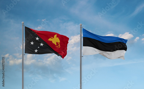 Estonia and Papua New Guinea flags, country relationship concept