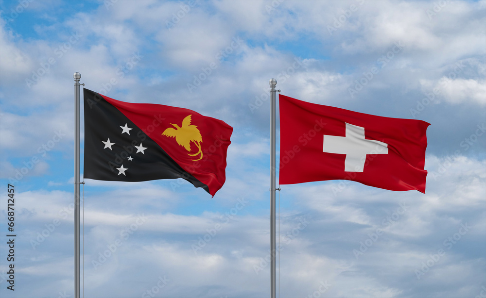 Switzerland and Papua New Guinea flags, country relationship concept