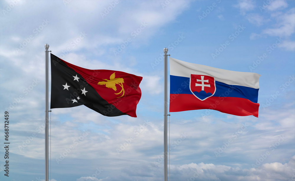 Slovakia and Papua New Guinea flags, country relationship concept Slovakia and Papua New Guinea flags, country relationship concept