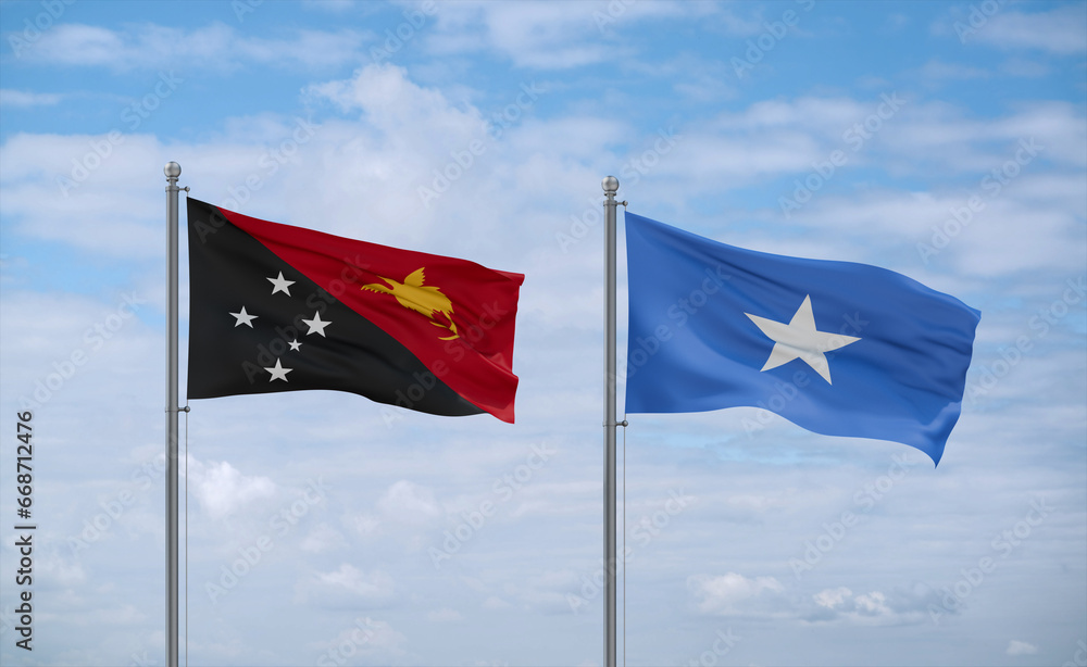 Somalia and Papua New Guinea flags, country relationship concept Somalia and Papua New Guinea flags, country relationship concept