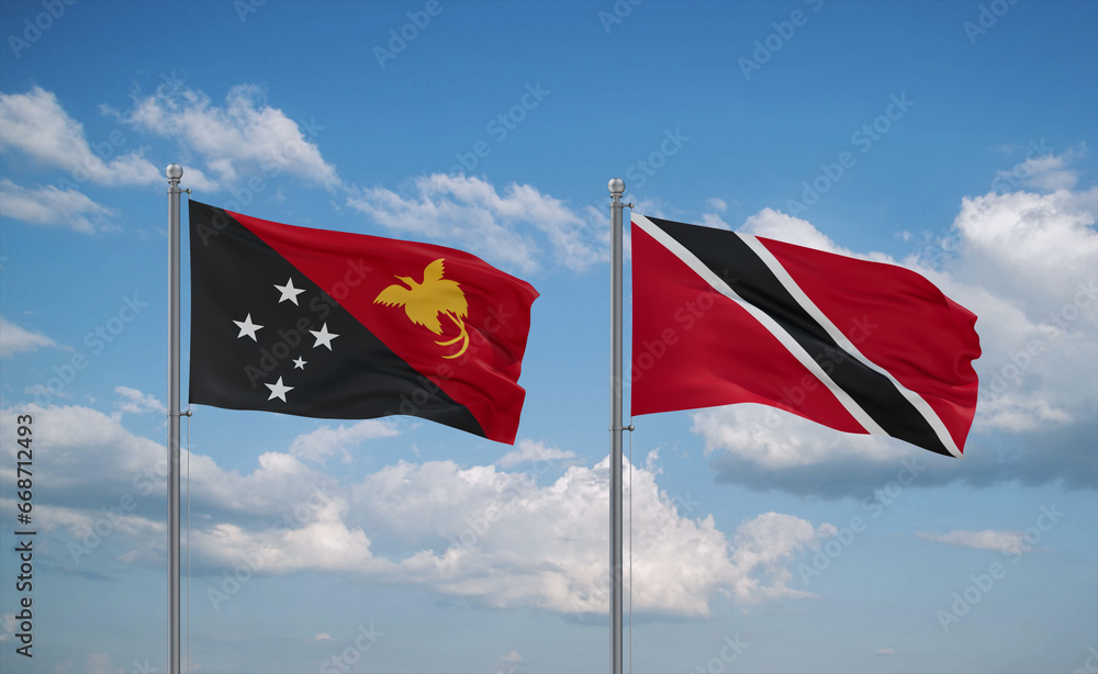 Trinidad and Tobago and Papua New Guinea flags, country relationship concept Trinidad and Tobago and Papua New Guinea flags, country relationship concept