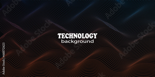 Abstract Waving Particle Technology Background Design. Abstract wave moving dots flow particles, hi-tech and big data background design for brochures, flyers, magazine, business card, banner. Vector