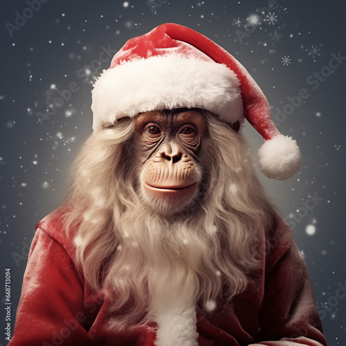 Affe im Weihnachtsmannkostüm: Festliche Tierfreude für die Feiertage - Generative AI