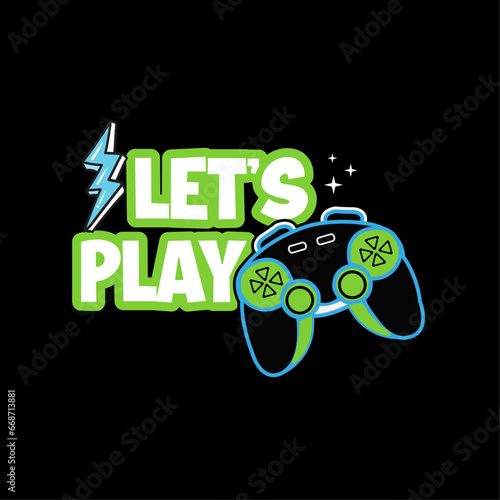 Let's Play! Cute gaming t-shirt design for kids, game sticker, and lovely controller vector illustration
