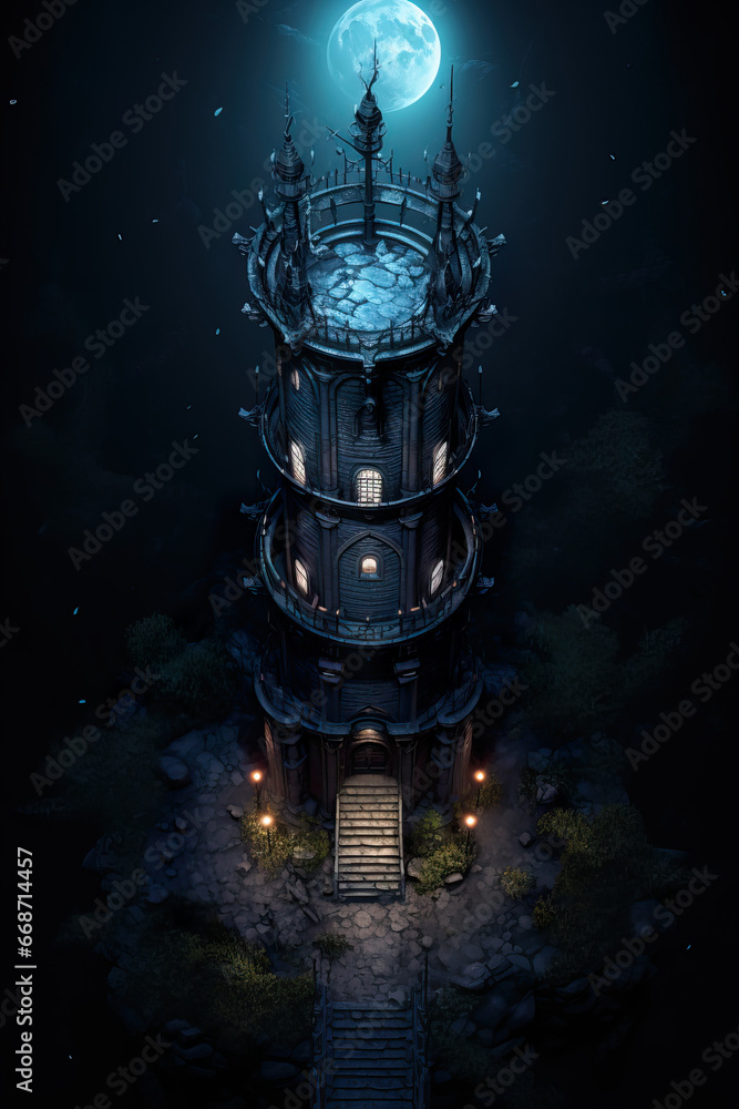 DnD Map Moonlit Tower - Tall Isolated

